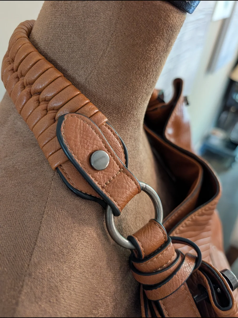 Women’s Tan Leather Shoulder Bag with Tassel